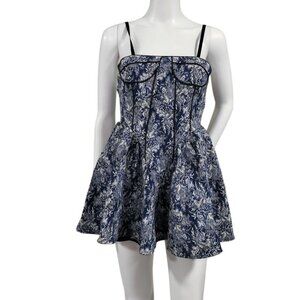 Lang Dynasty Vintage Tapestry Cocquette Mini Swing Peplum Top ruffle shirt S/M